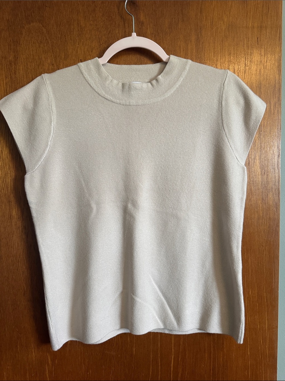 Cream Short Sleeve Mock Neck Knit Top